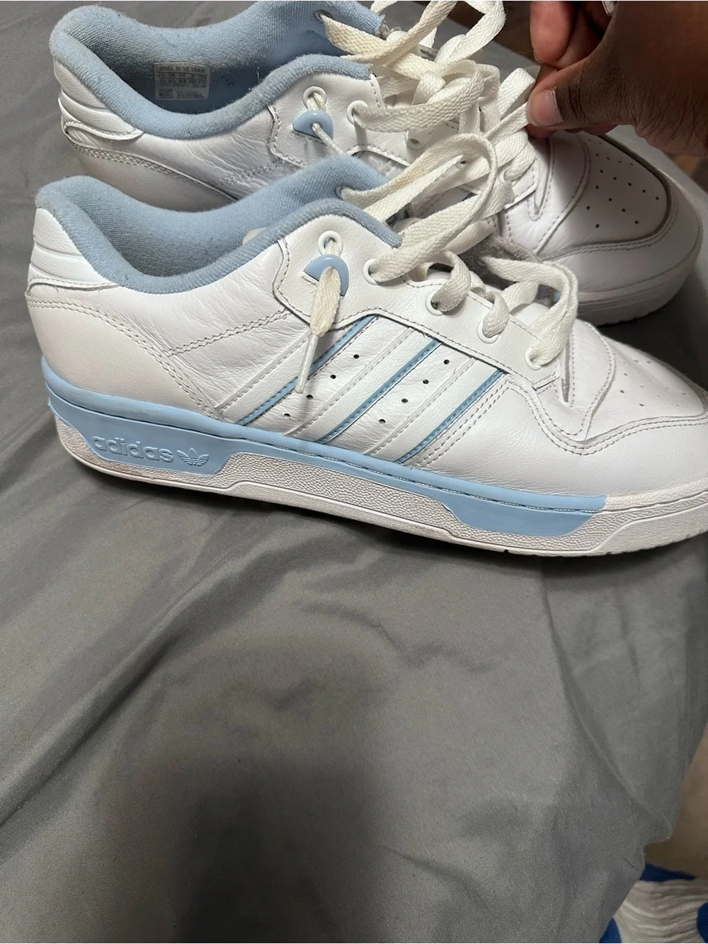 adidas White Sneakers with Light Blue Accents
